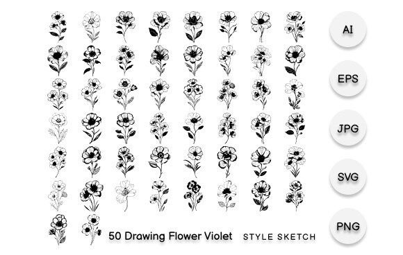 Download Drawing Flower Violet Element Black - Drawing flower Collection