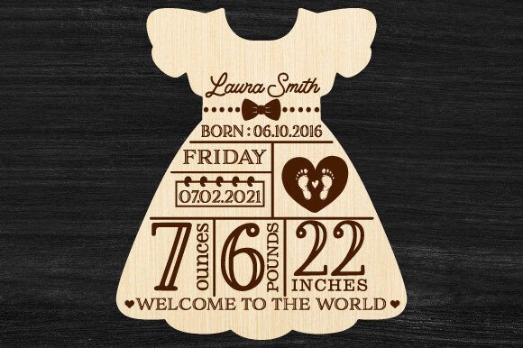 Download Birth Announcement Ornament Laser Cut - Announcement Collection